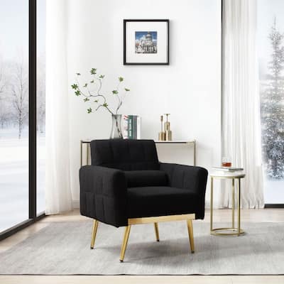 Black Teddy Fabric Accent Chair Modern Side Armchair with Gold Legs