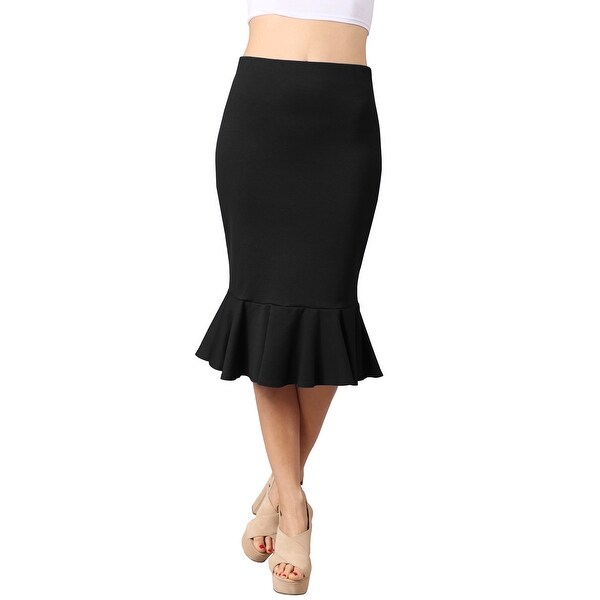 NE PEOPLE Women's Fitted Fishtail Flare Ruffle Party Work Midi Skirt