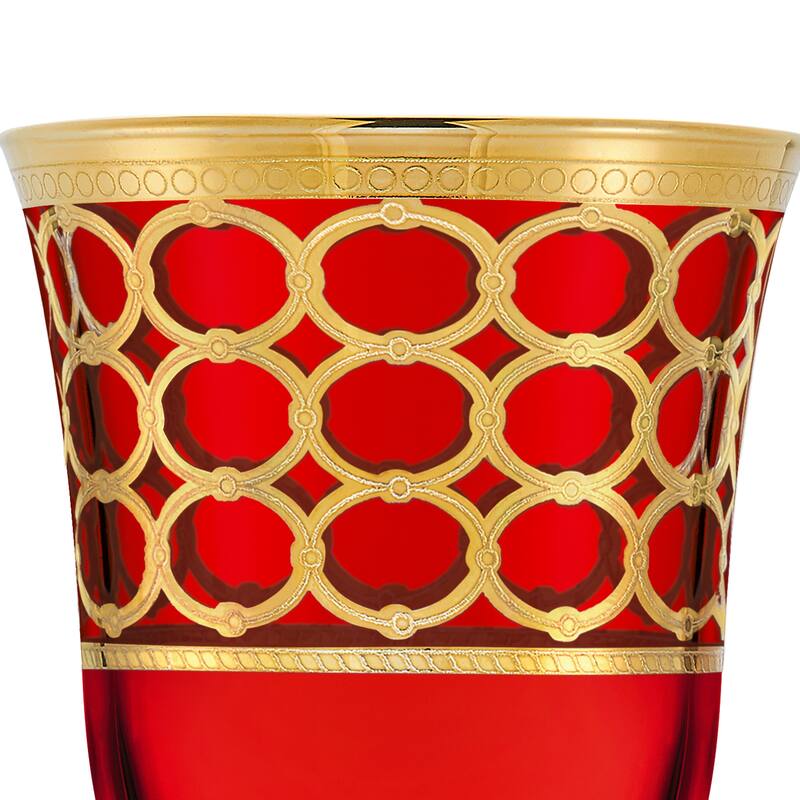 Lorren Home Trends Deep Red Colored Red Wine Goblet with Gold Rings, Set of 4