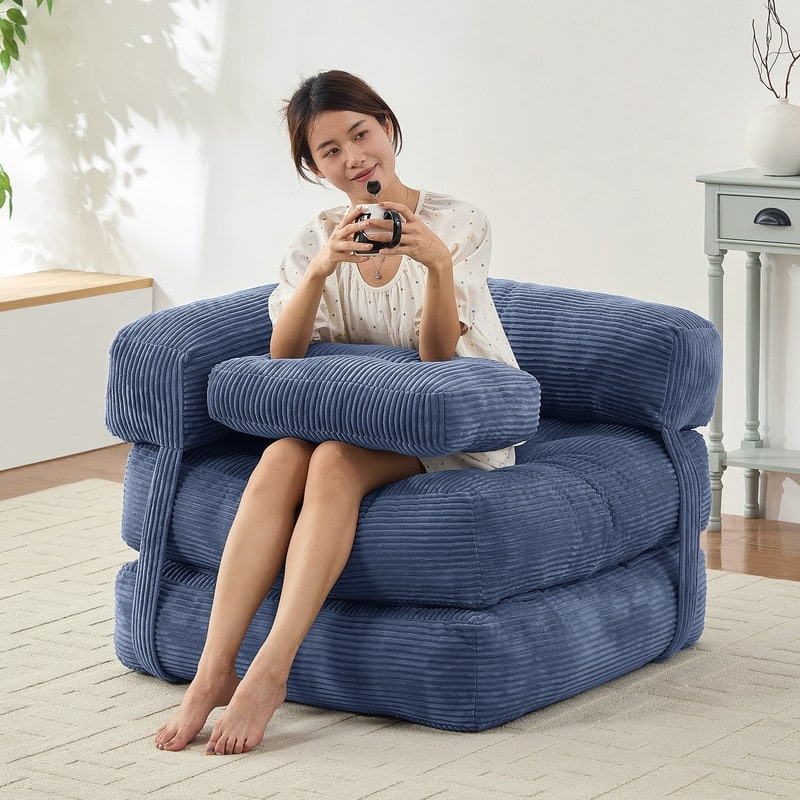Mixoy Folding Sofa Bed, L-Shaped Convertible Sofa Bed with Armrest Foldable Sleeper Sofa