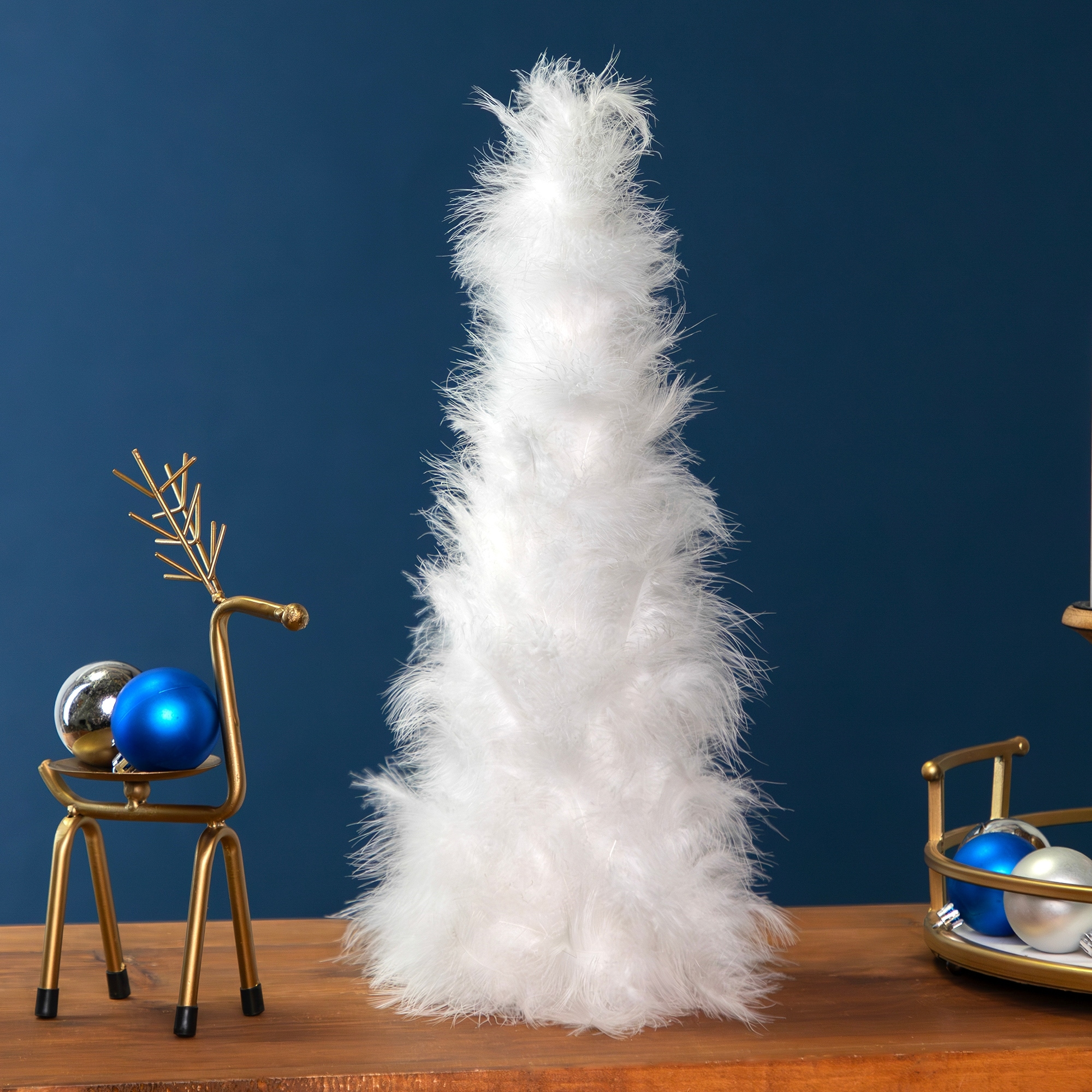 Layered Wispy Feather Cone Tree Christmas Decoration 16" Winter White