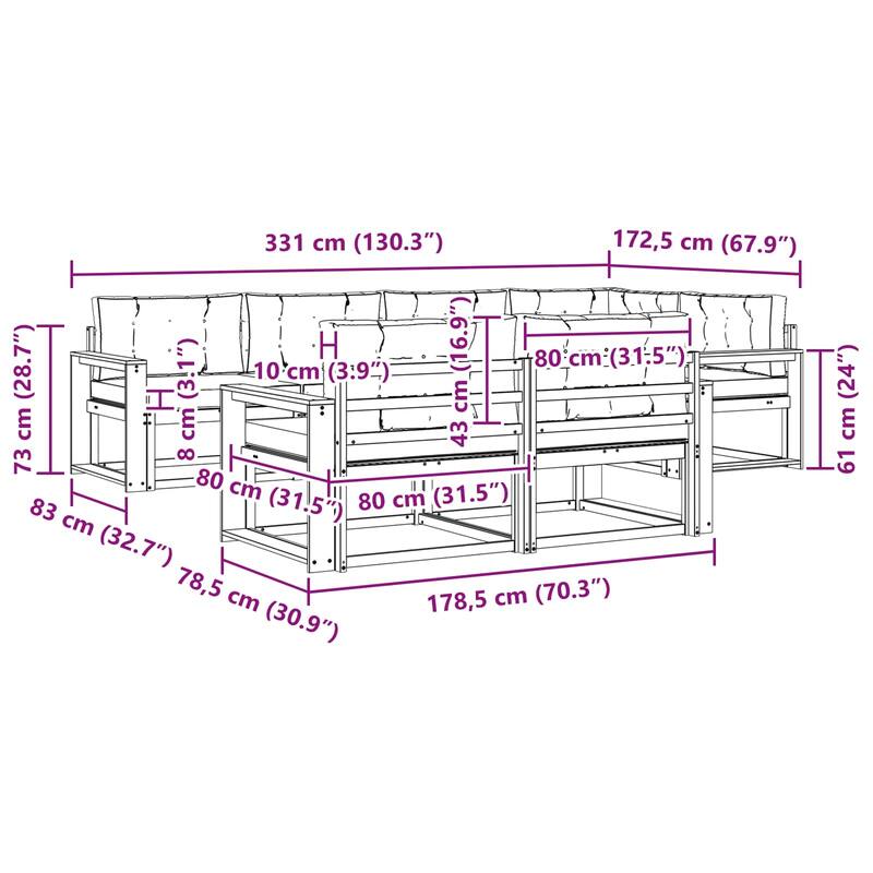 vidaXL Outdoor Sofa Set with Cushion 7 pcs Natural and Anthracite