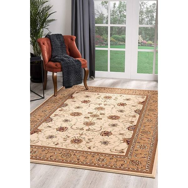 2' x 15' Cream and Tan Ornate Border Runner Rug - 3'6