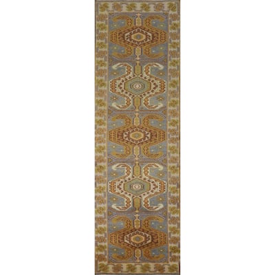 Gray Geometric Kazak Oriental Runner Rug Handmade Wool Carpet - 2'6" x 9'10"