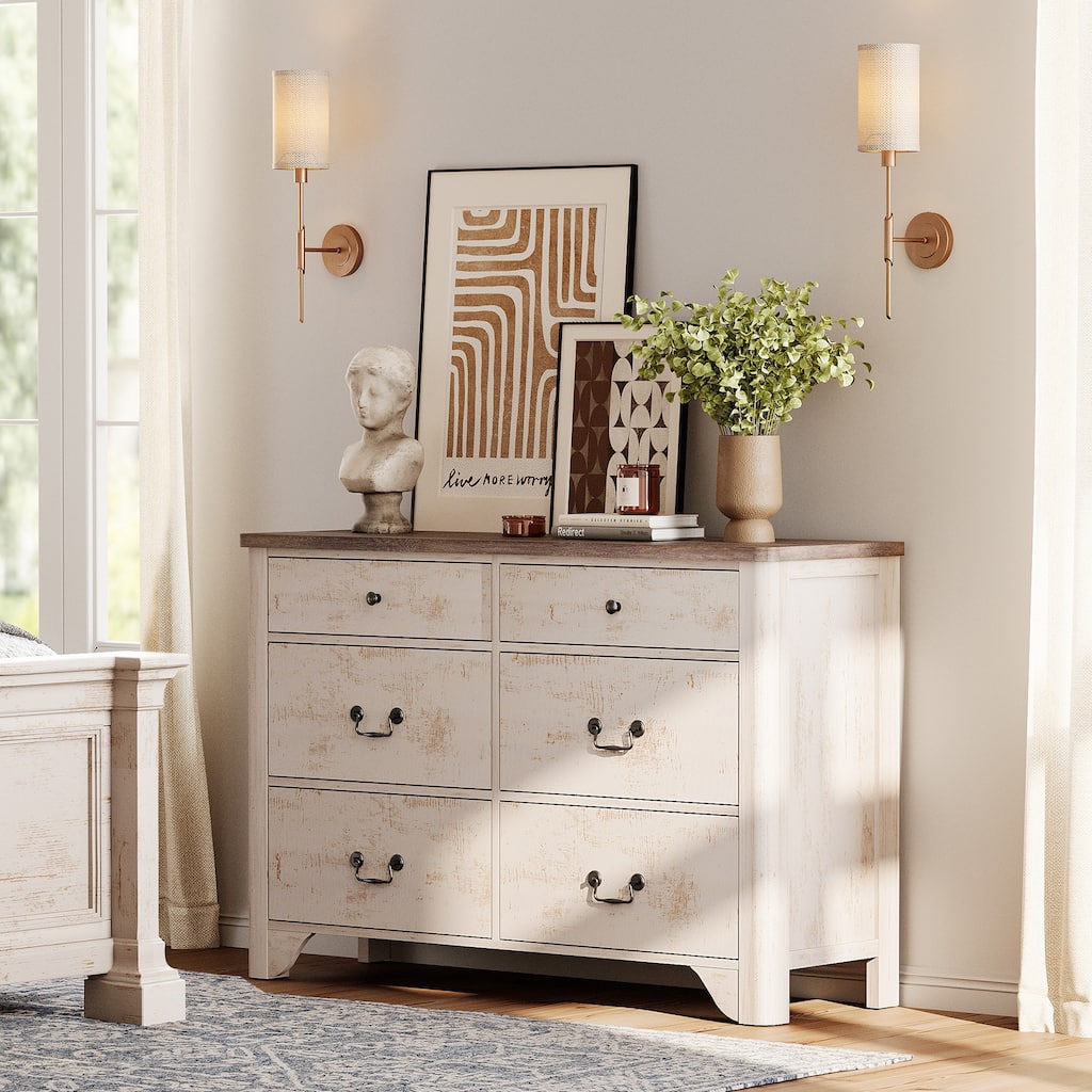 WAMPAT 6 Drawers Dresser for Bedroom, Farmhouse Dresser Wooden Dresser