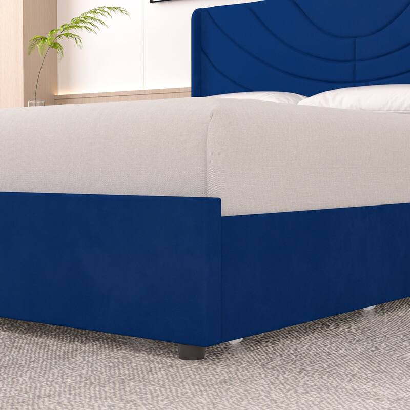 Javlergo Upholstered Bed with Tufted Headboard Bed Frames with Storage Drawers Princess Platform Bed with Wooden Slats Support