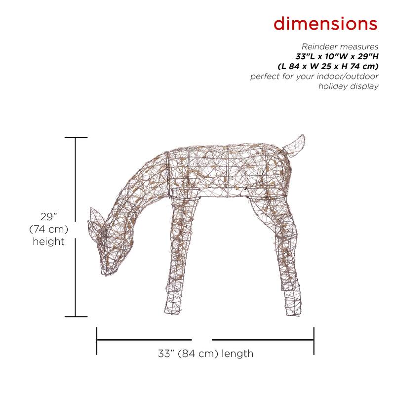 Alpine Corporation Outdoor Rattan Grazing Christmas Reindeer Lawn Decoration with White Halogen Lights