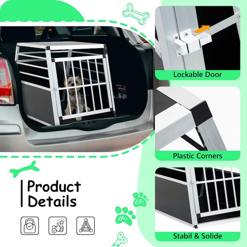 GDFStudio - Miller Aluminum Double Doors Travel Crate Trapezoidal Kennel Dog Cat Carrier Durable