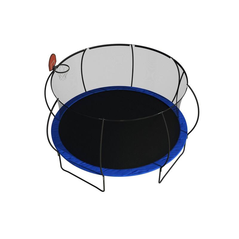 Pumpkin Trampoline - Basketball Hoop, Safety Enclosure Net, Ladder, Outdoor Use - Black+Blue - 168.11