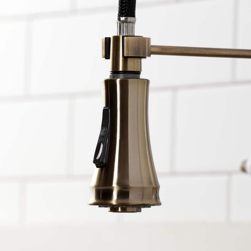 Kingston Brass Essex Double-Handle Wall-Mount Pre-Rinse Bridge Kitchen Faucet