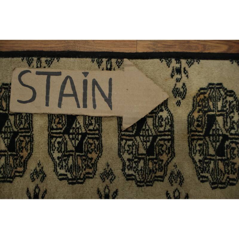 Hand Knotted Oriental 100% Wool Carpet Traditional Geometric Beige & Ivories Bokhara Runner Rug - 7' 4'' X 1' 6''