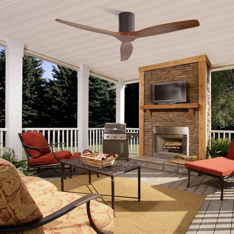 52 Inch Flush Mount Ceiling Fan with Remote Control,3 Wood Blades,Reverse Airflow,No Light - 52 Inch Blades