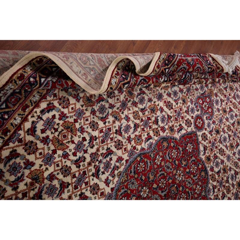 Ivory & Red Floral Kashan Turkish Area Rug Machine Made Carpet - 9'8" x 13'0"