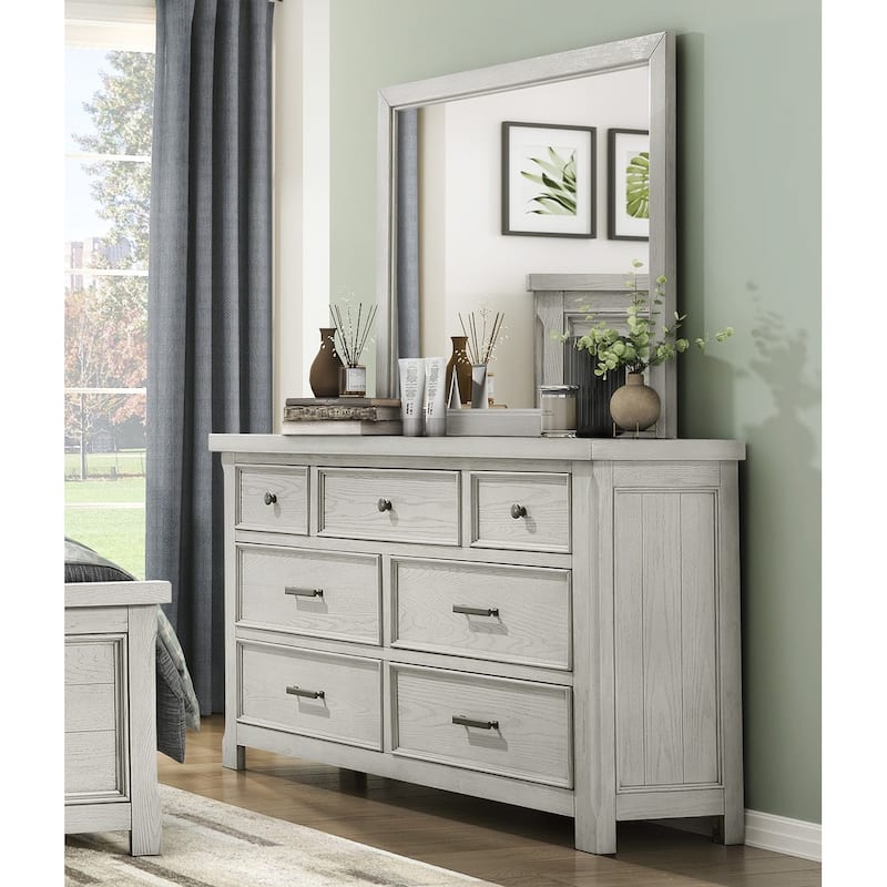 Classic Bedroom Furniture 3pc Set Bed Dresser Mirror Light Gray Finish