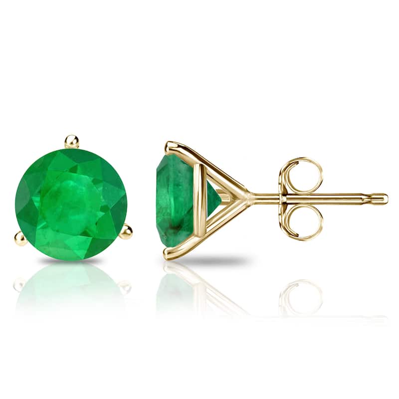 Auriya 14k Gold 1ctw Green Emerald Gemstone Stud Earrings Martini-set - Yellow