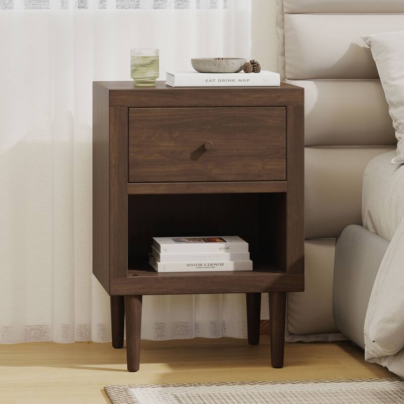 Roomfitters Mid-Century Modern End Table with Drawer and Open Shelf, Side Table for Bedroom or Living Room