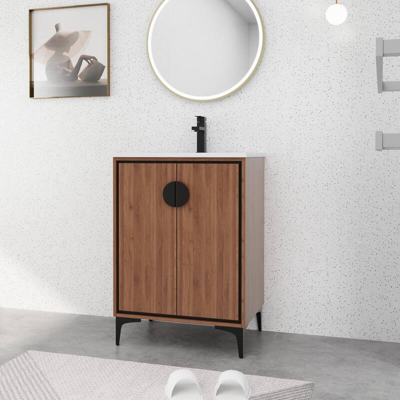 BNK 24/30 inch Freestanding Single Sink Bathroom Vanity with Soft Close Door and 1 adjustable shelf