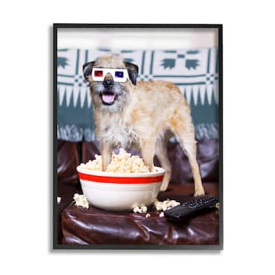 Stupell Dog 3-D Movie Night Couch Snacking Popcorn Framed Wall Art, Design by Michael Quackenbush - Multi