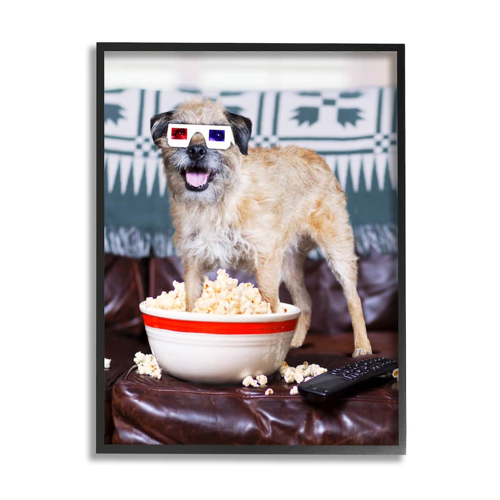 Stupell Dog 3-D Movie Night Couch Snacking Popcorn Framed Wall Art, Design by Michael Quackenbush - Multi