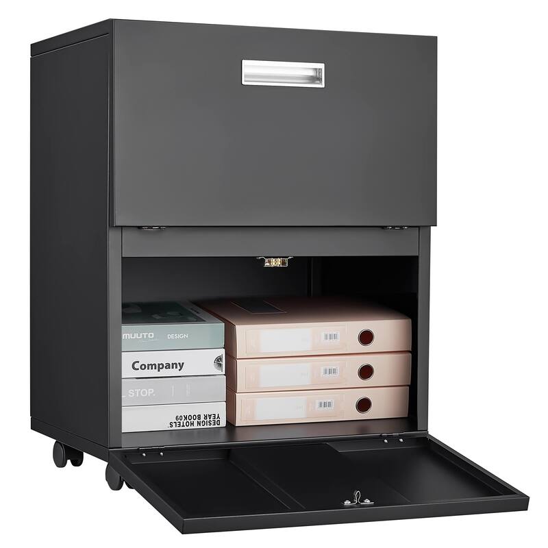 Anmytek Black 2 Drawer Mobile File Cabinet Rolling Under Desk Storage for Home Office