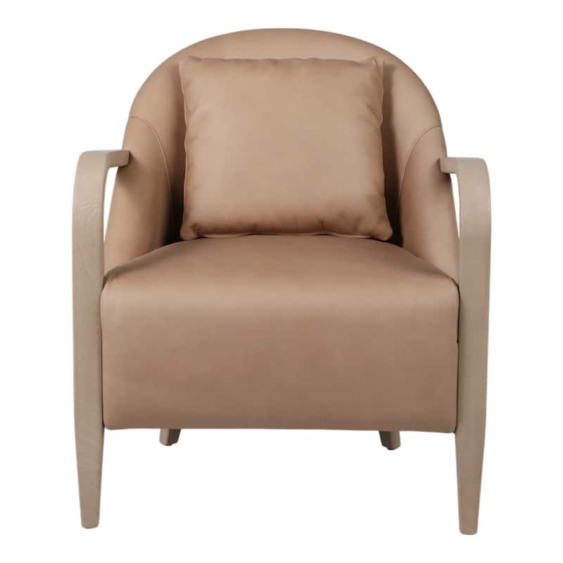 Faux Leather Wood Accent Chair Curved Armrests with Cushion - 33" Tan - 27" x 30" x 33"