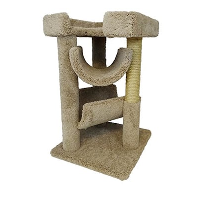 33" Compact Cat Scratch and Lounge Tower with Three Carpeted Perches and Sisal Rope Post for Healthy Scratching