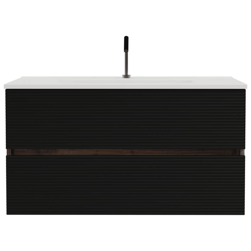 35" Modern Bathroom Vanity with Silent Soft-Closing Drawers, Eco-Friendly Natural Oak Finish