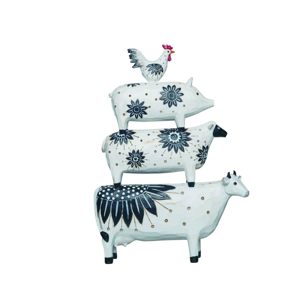 Transpac Resin 17 in. Multicolor Spring Cozy Carved Stacked Farm Animals Decor