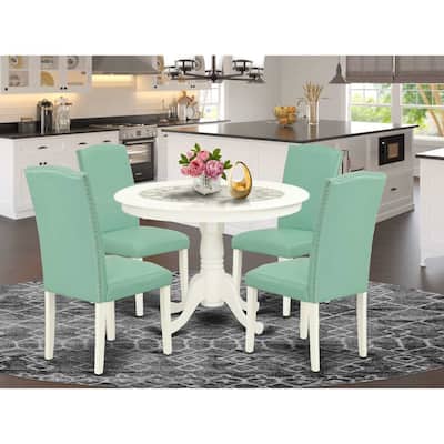 Dinette Set 5Pc Round Table & Chairs - 42 Inch Kitchen Table Set PU Leather Pond Finish