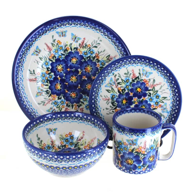 Blue Rose Polish Pottery Vena Dinnerware (4 PC) - Garden of Blue