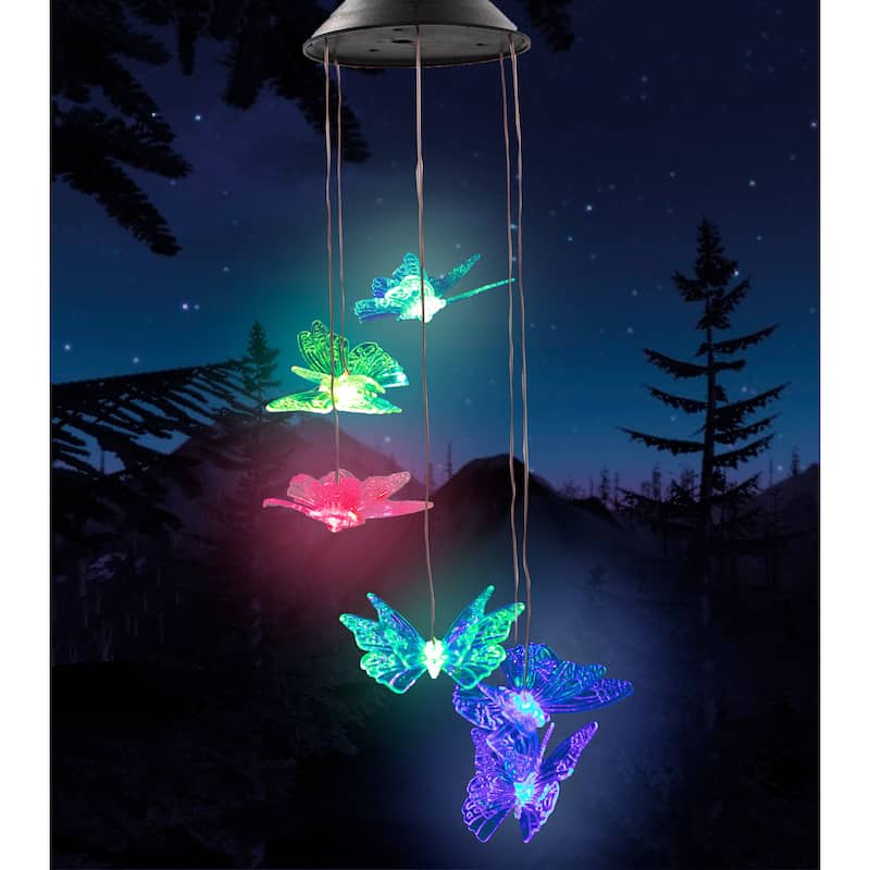 Solar Wind Chimes Butterfly Solar Lights and LED Wind Chimes RGB Color Changing - Butterfly