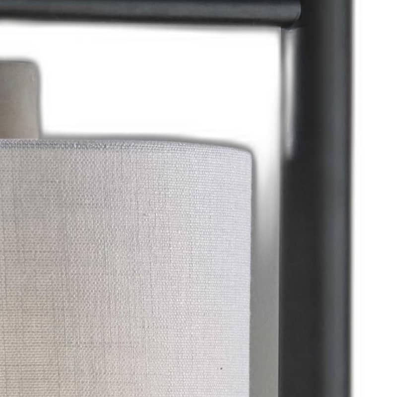 Grey Metal Base Rectangular Table Lamp with White Linen Empire Shade - 13.25” x 10” x 22.5” (D x W x H)