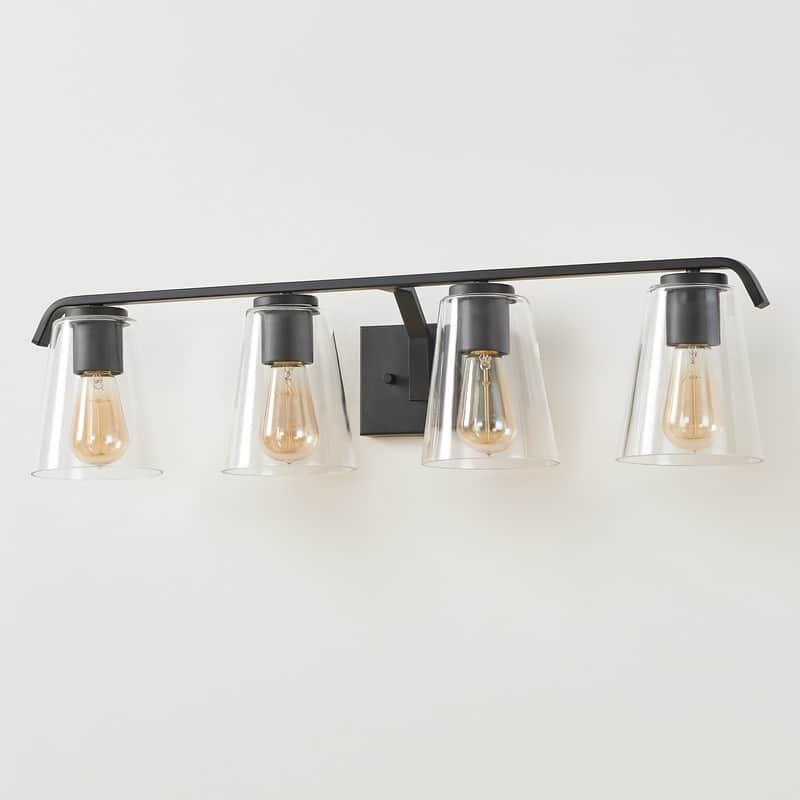 KAWOTI 30.25’’ 4-Light Painted Black Vanity Light with Clear Glass Shades - L30.25" * E7.5" * H7.3"