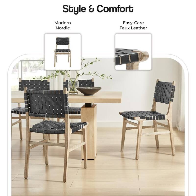 NPD Furniture Marco Faux Leather Dining Side Chair Drift Wood Frame (Set of 2)