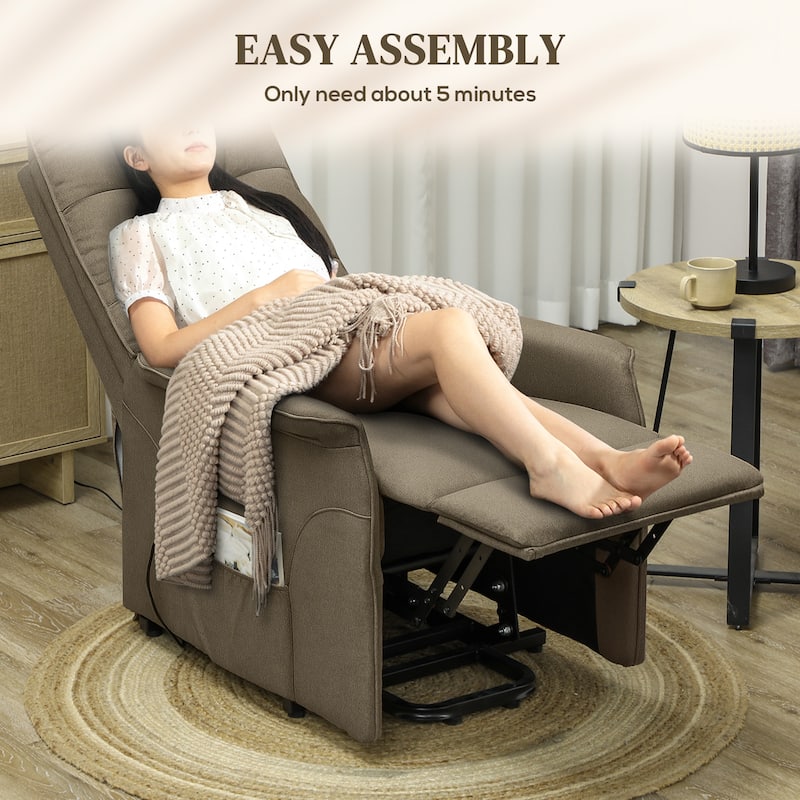 Power Lift Linen Fabric Recliner Chair with Remote Control and Electric Reclining Seat with Footrest