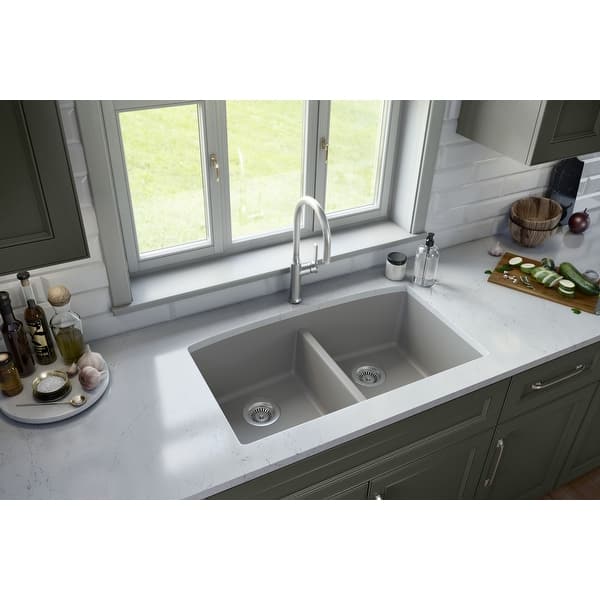 slide 2 of 57, Karran Undermount Quartz Double Bowl Kitchen Sink
