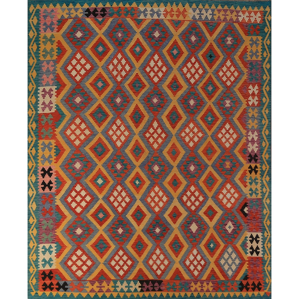 South Western Style Kilim Oriental Area Rug Hand-Woven Wool Carpet - 8'4"x 9'8"