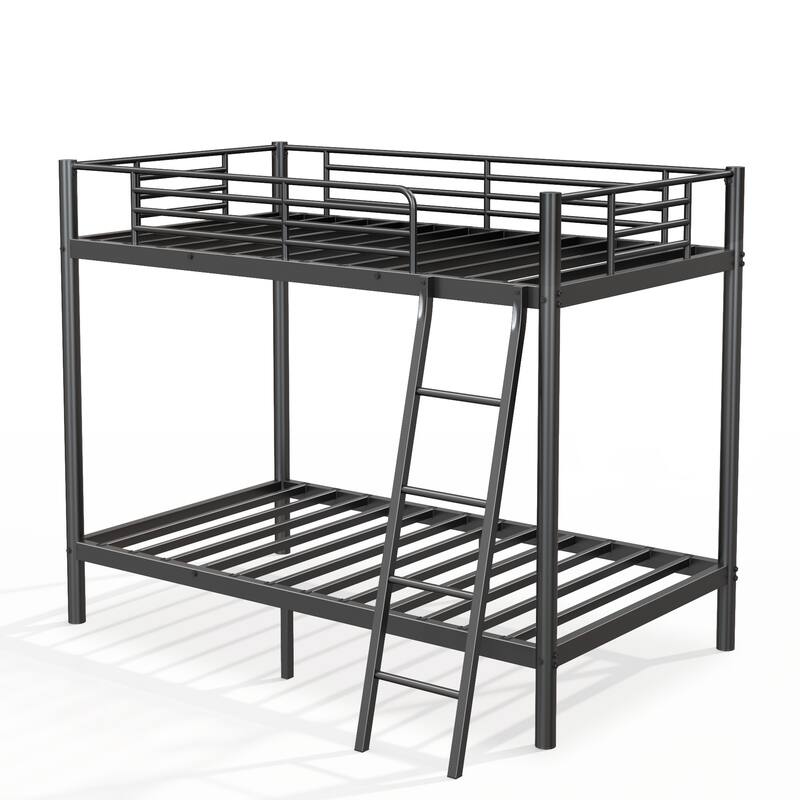 GDFStudio Morrow Metal Twin-Over-Twin Bunk Bed with Durable Slatted Support and Kid-Friendly Design