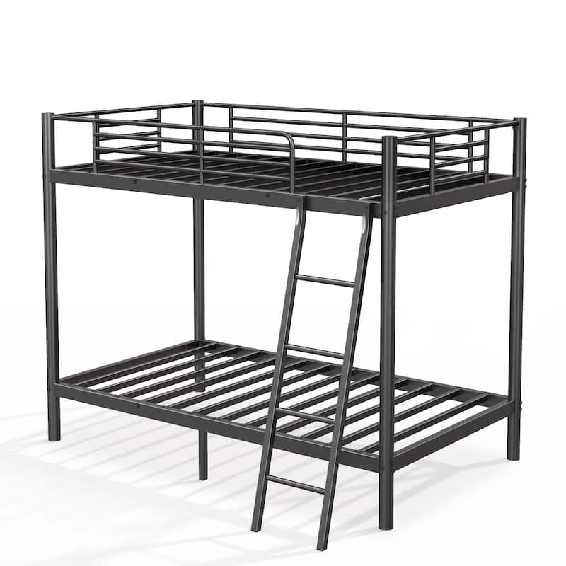 Twin Over Twin Metal Bunk Bed with Safety Guardrails, No Box Spring Needed