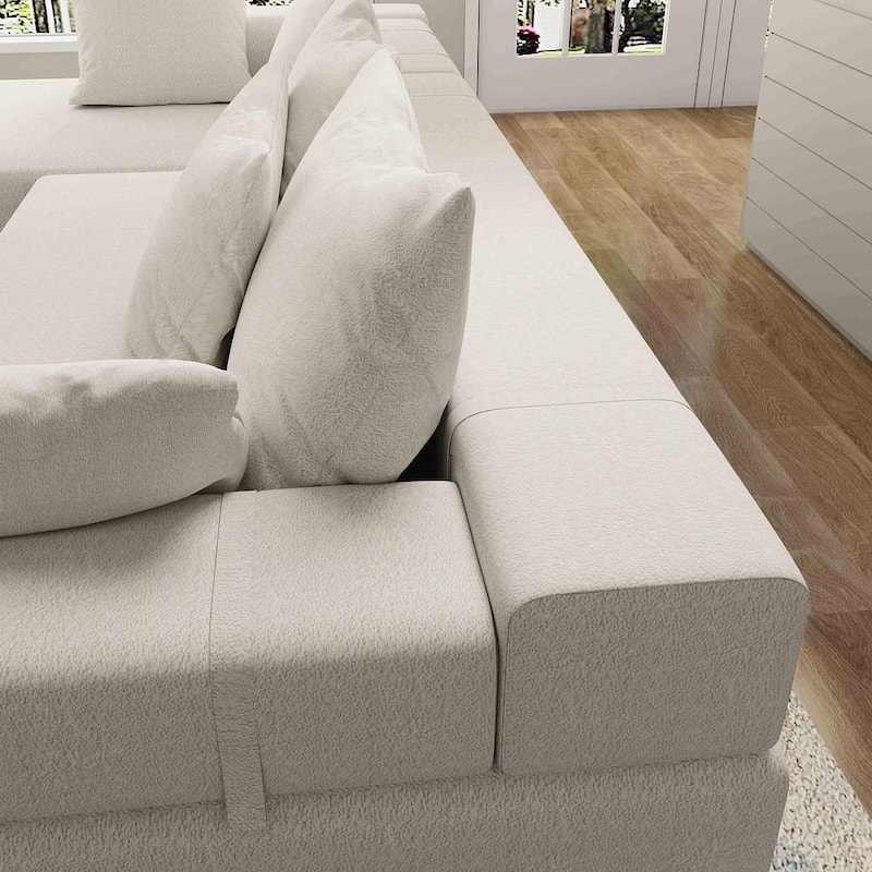 L-Shaped Chenille Sectional Sofa Modern Modular Cushion Back Couch Sofa With 6 Pillows for Living Room