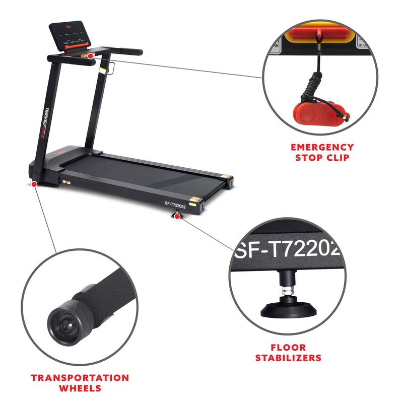 Sunny Health & Fitness Interactive Slim Folding Treadmill with Auto Incline, Brushless Motor & SunnyFit App - T722022