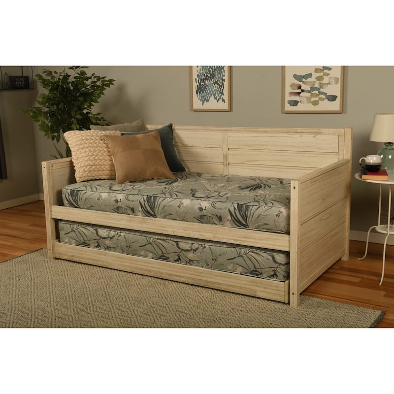 Somette Marisa Daybed with Pop Up Trundle in Weathered White with Mattresses