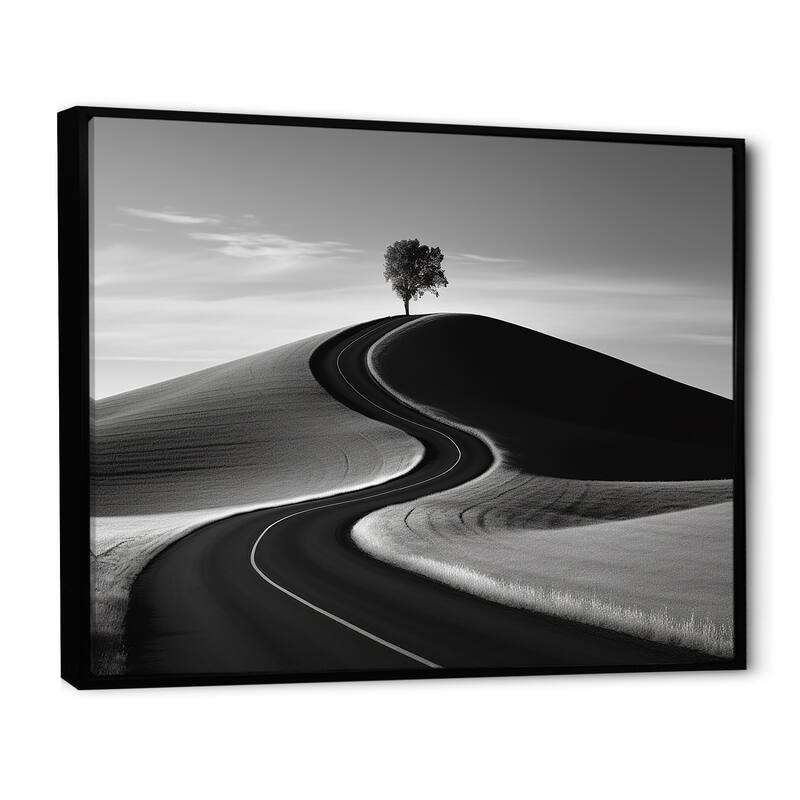 Designart "Black And White Road Photography II" Road Framed Canvas Art Print