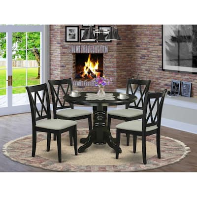 HomeStock 5-Piece Round Black Finish Solid Wood Top Dining table with 4-Chairs with Cross Back