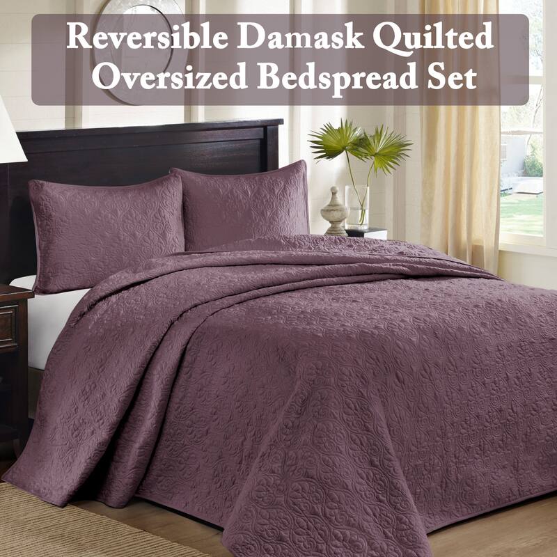 Madison Park Mansfield Reversible Oversized 3-piece Solid Texture Bedspread Quilt Set with Matching Shams