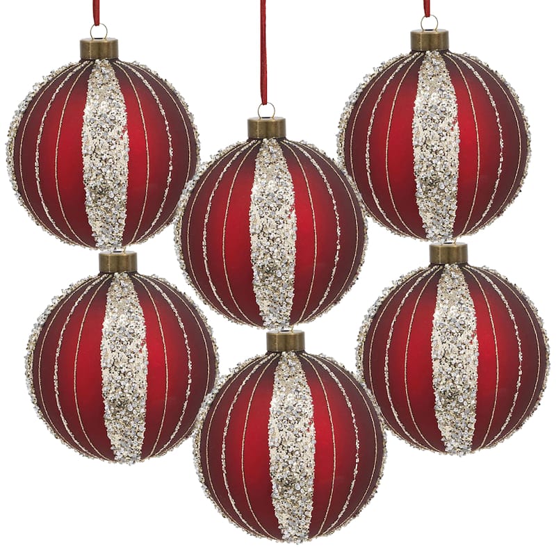 D3.9" Christmas Ball Ornaments, Glass Decorative Hanging Ball Christmas Tree Ornaments for Holiday Decorations, Set of 6