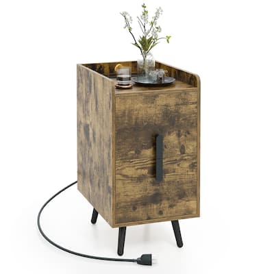 Costway Nightstand with Charging Station Home Bedside Sofa Side Tables