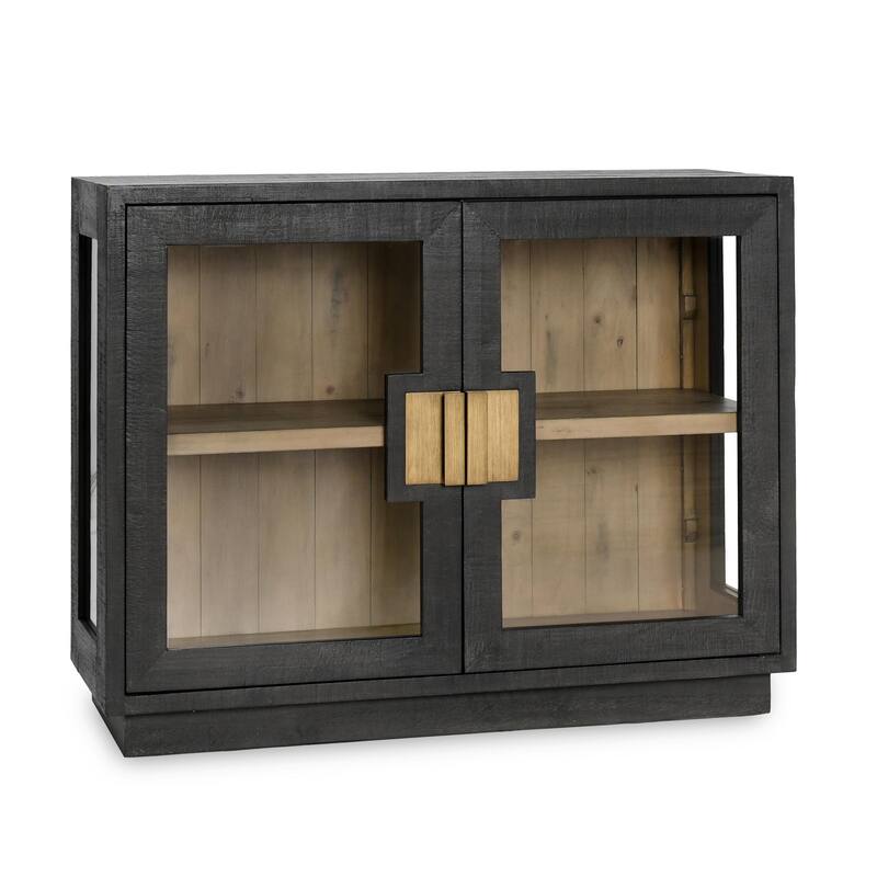Classic Home Larson Two-Door Glass and Oak Wood Cabinet
