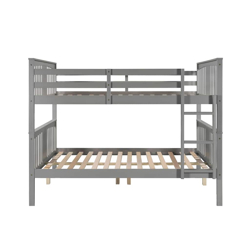 Full Over Full Bunk Bed With Ladder For Bedroom, Guest Room Furniture-Gray