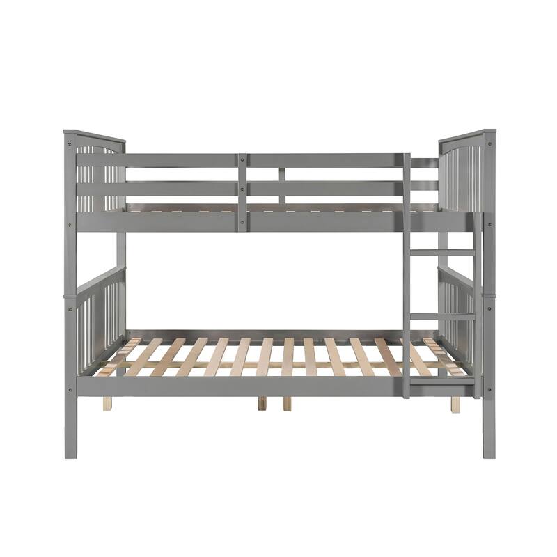 Full over Full Bunk Bed with Ladder,Gray, No Box Spring Needed, Solid Pine Wood Construction